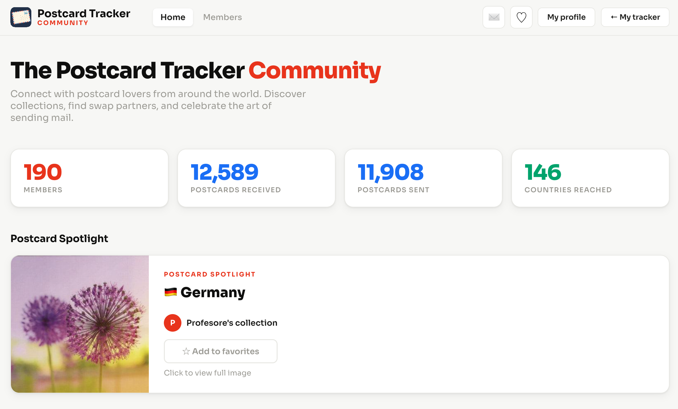 Postcard Tracker screenshot